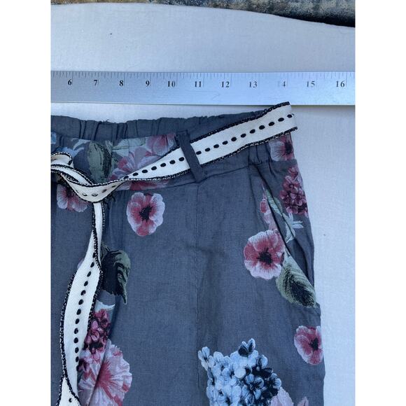 Made in Italy Floral‎ Print Linen Like Pants Casual Elastic Waist - Picture 3 of 6